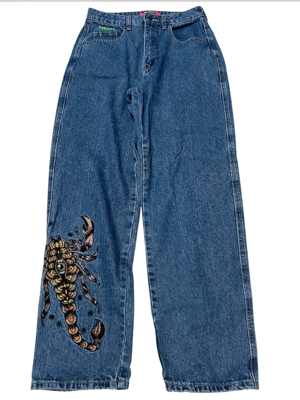 EMPYRE TORI SCORPION EMBROIDERED LOOSE FIT SKATE JEANS Inseam 31 - Picture 2 of 7